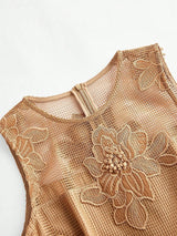 Alessandra Midi Dress - Round Neck - High Waist - A Line - Elegant - Coffee