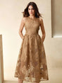 Alessandra Midi Dress - Round Neck - High Waist - A Line - Elegant - Coffee