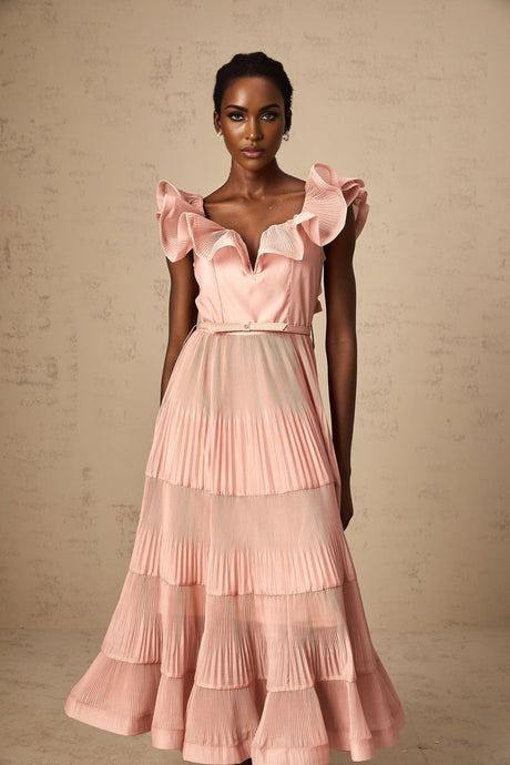 Alessandra Midi Dress - Sweetheart Neck - Sleeveless - Detachable Belt - Open Back