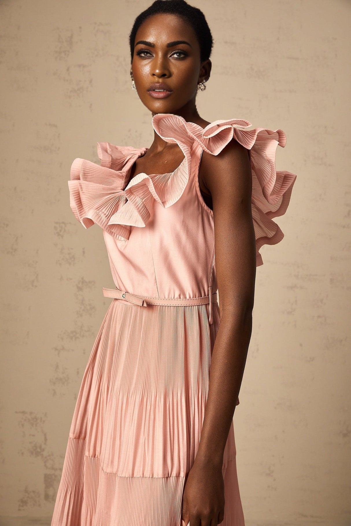 Alessandra Midi Dress - Sweetheart Neck - Sleeveless - Detachable Belt - Open Back
