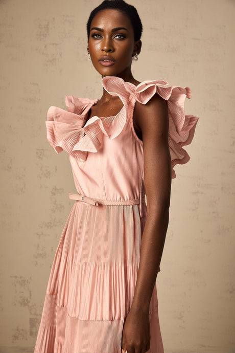 Alessandra Midi Dress - Sweetheart Neck - Sleeveless - Detachable Belt - Open Back