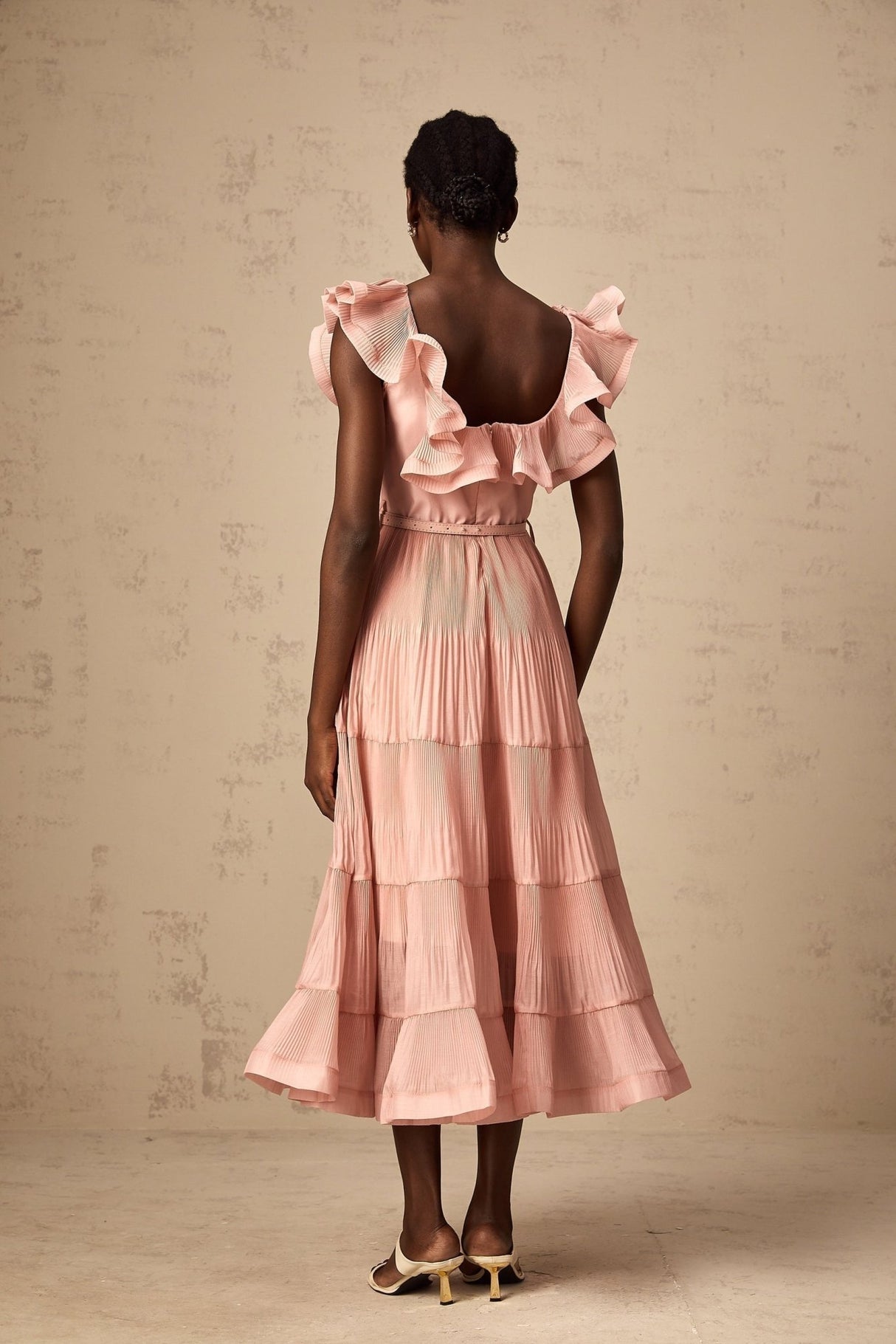 Alessandra Midi Dress - Sweetheart Neck - Sleeveless - Detachable Belt - Open Back