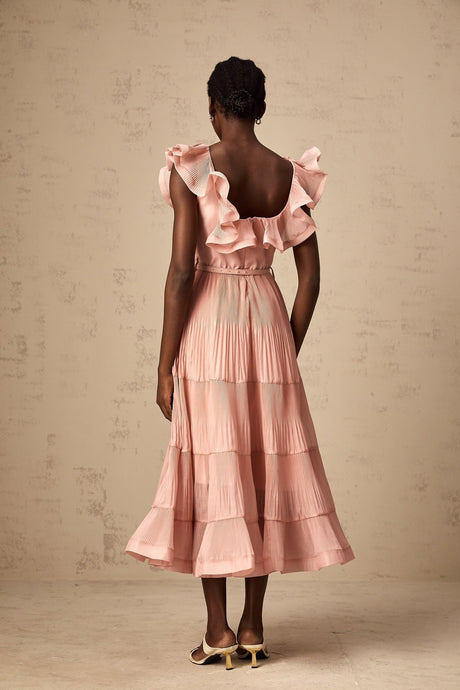 Alessandra Midi Dress - Sweetheart Neck - Sleeveless - Detachable Belt - Open Back
