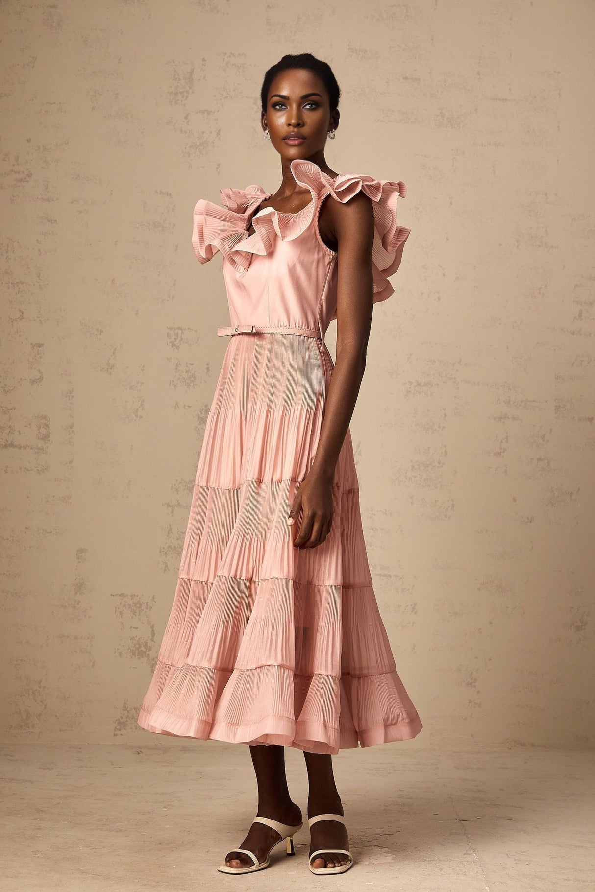 Alessandra Midi Dress - Sweetheart Neck - Sleeveless - Detachable Belt - Open Back