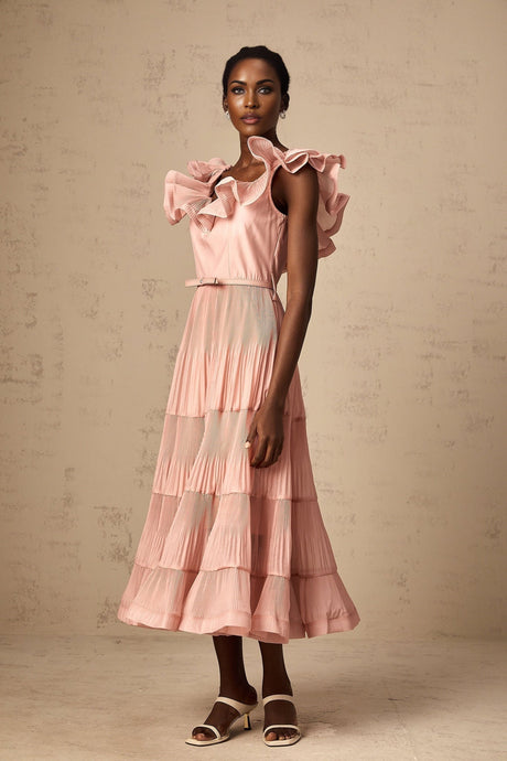 Alessandra Midi Dress - Sweetheart Neck - Sleeveless - Detachable Belt - Open Back
