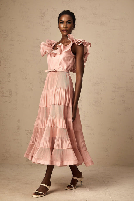 Alessandra Midi Dress - Sweetheart Neck - Sleeveless - Detachable Belt - Open Back