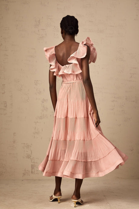 Alessandra Midi Dress - Sweetheart Neck - Sleeveless - Detachable Belt - Open Back