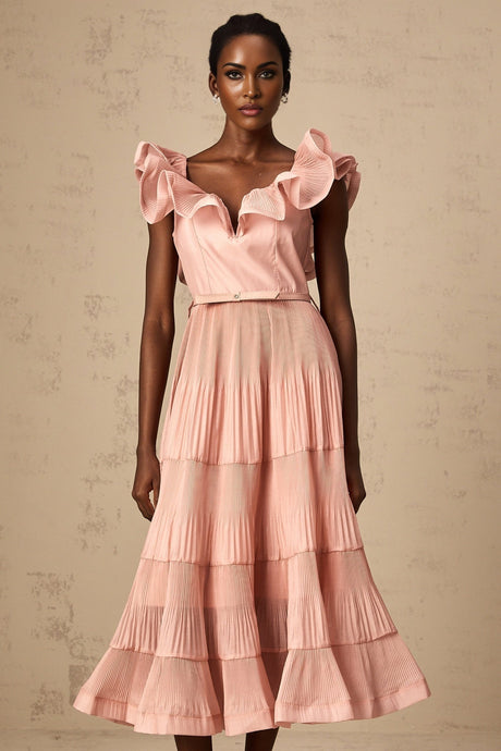Alessandra Midi Dress - Sweetheart Neck - Sleeveless - Detachable Belt - Open Back