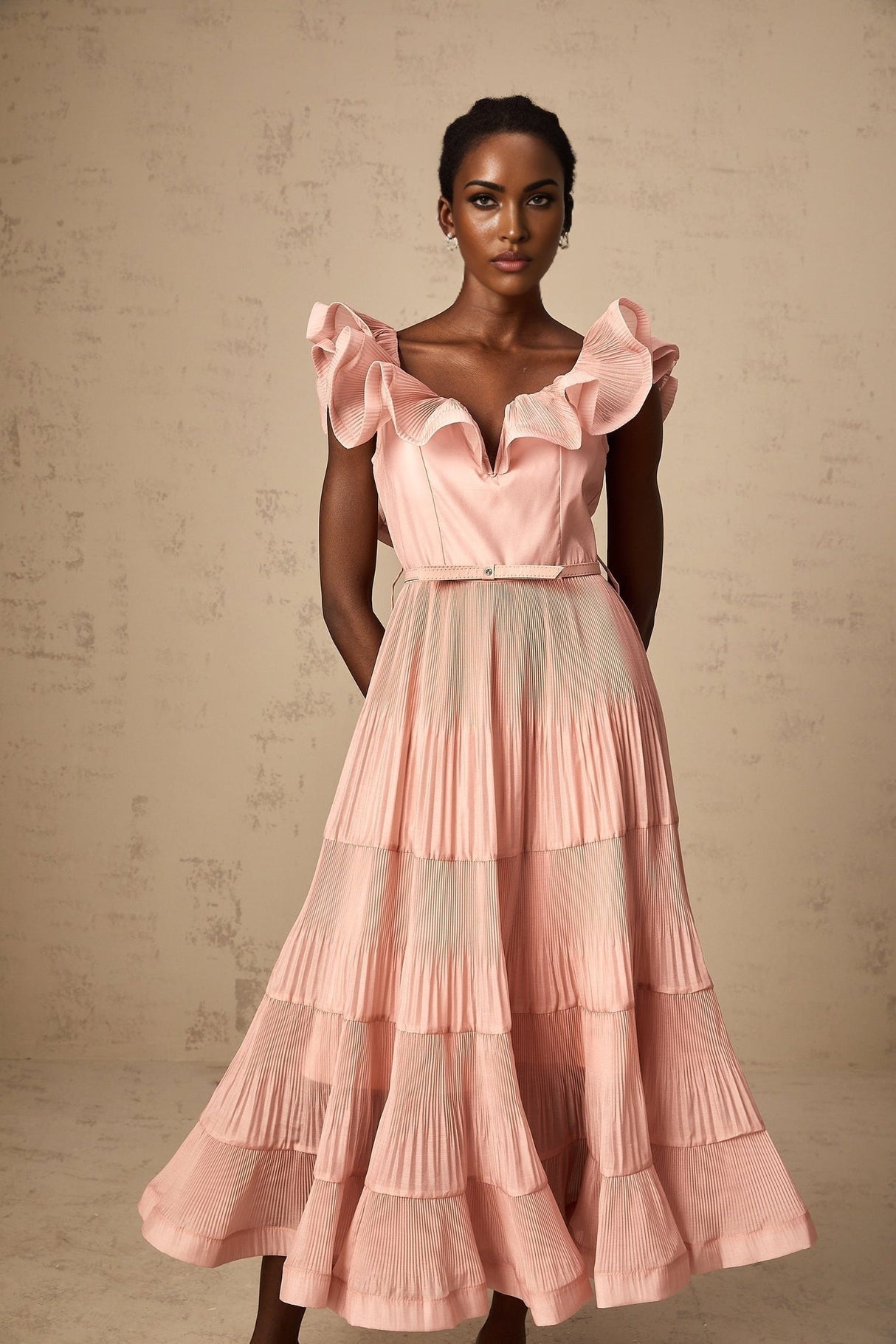 Alessandra Midi Dress - Sweetheart Neck - Sleeveless - Detachable Belt - Open Back