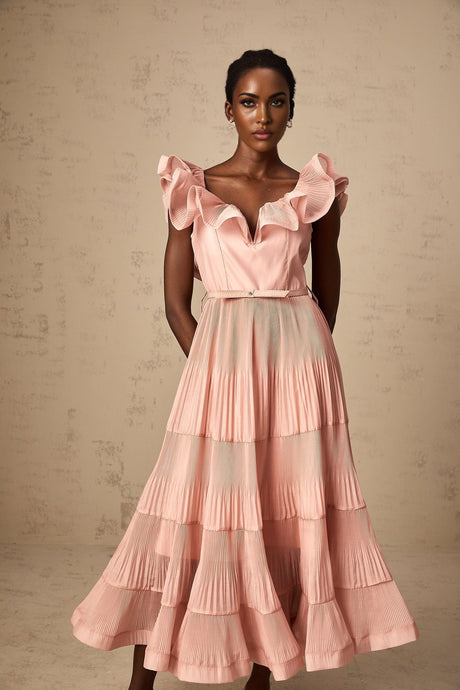 Alessandra Midi Dress - Sweetheart Neck - Sleeveless - Detachable Belt - Open Back