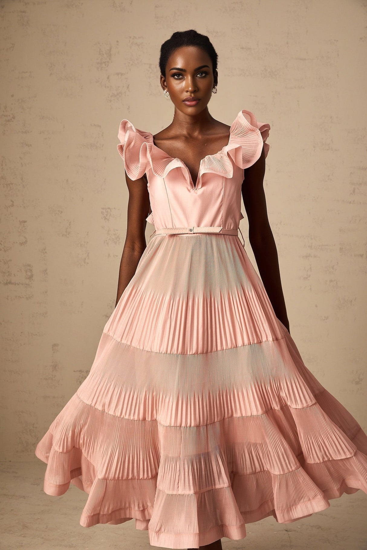 Alessandra Midi Dress - Sweetheart Neck - Sleeveless - Detachable Belt - Open Back