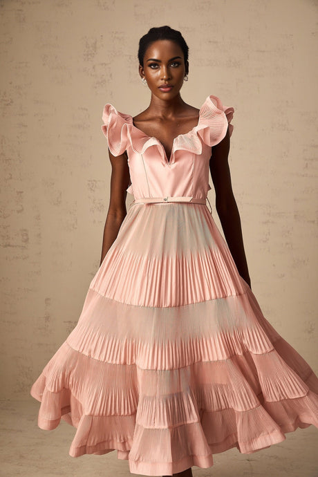 Alessandra Midi Dress - Sweetheart Neck - Sleeveless - Detachable Belt - Open Back