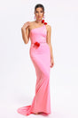 Alessandra Pink One-Shoulder Formal Dress Luxurious Fabric Floral Belt Floor-Length Elegant Sophisticated