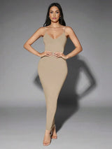 Alessandrina Maxi Dress - Slim Fit - Refined Style - High Stretch Elasticity - Sleeveless - Backless, Criss Cross - Hem Shaped Pencil - Modern Look