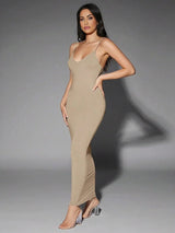 Alessandrina Maxi Dress - Slim Fit - Refined Style - High Stretch Elasticity - Sleeveless - Backless, Criss Cross - Hem Shaped Pencil - Modern Look