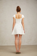 Alessandrina Mini Dress - Sweetheart Neck - Cap Sleeves - Bustier Style - Rhinestone Embellishment
