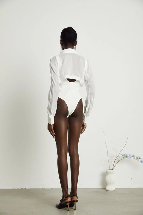 Alessia Bodysuit - Lapels - Long Sleeves - Scoop Back - Boned Design