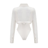 Alessia Bodysuit - Lapels - Long Sleeves - Scoop Back - Boned Design