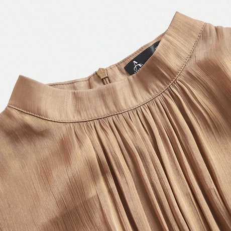 Alessia Maxi Dress - Stand Collar - Bishop Sleeve - High Waist - A Line - Elegant Style