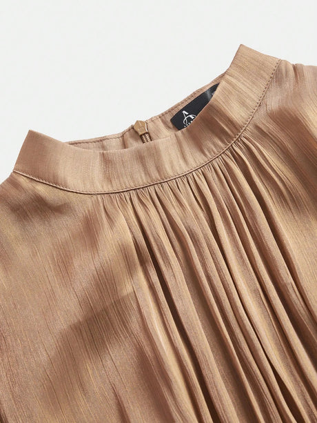 Alessia Maxi Dress - Stand Collar - Bishop Sleeve - High Waist - A Line - Elegant Style