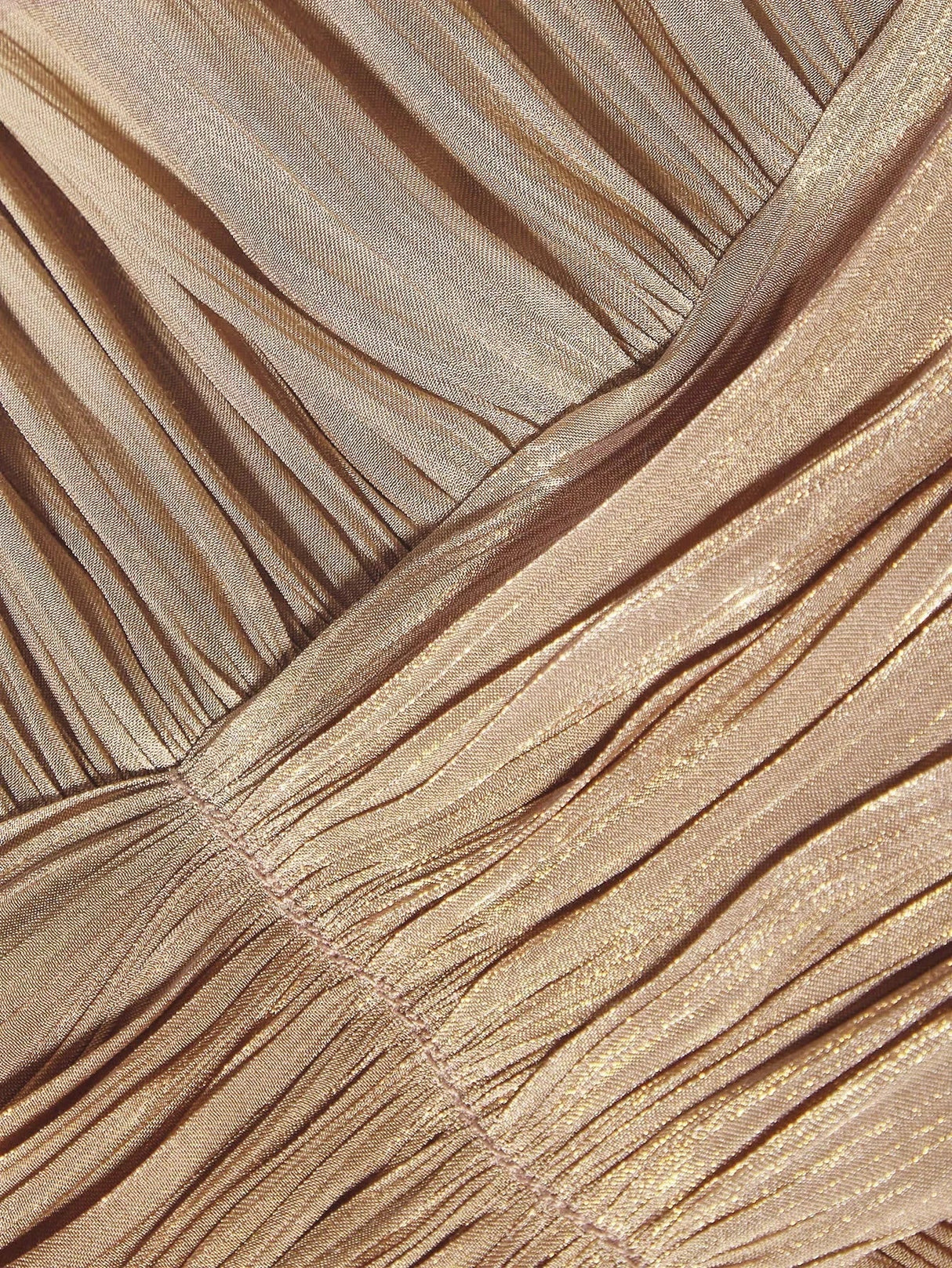 This stunning golden-brown dress features a flattering fit with elegant pleats that create a graceful drape, perfect for any.