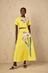 Alexa Floral Appliqué Top & Skirt Set in Yellow