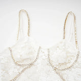 Alexa Mini Dress - Spaghetti Strap Sweetheart Bustier Crystal Sequin Faux - Flower Thigh - Length Zip Detail