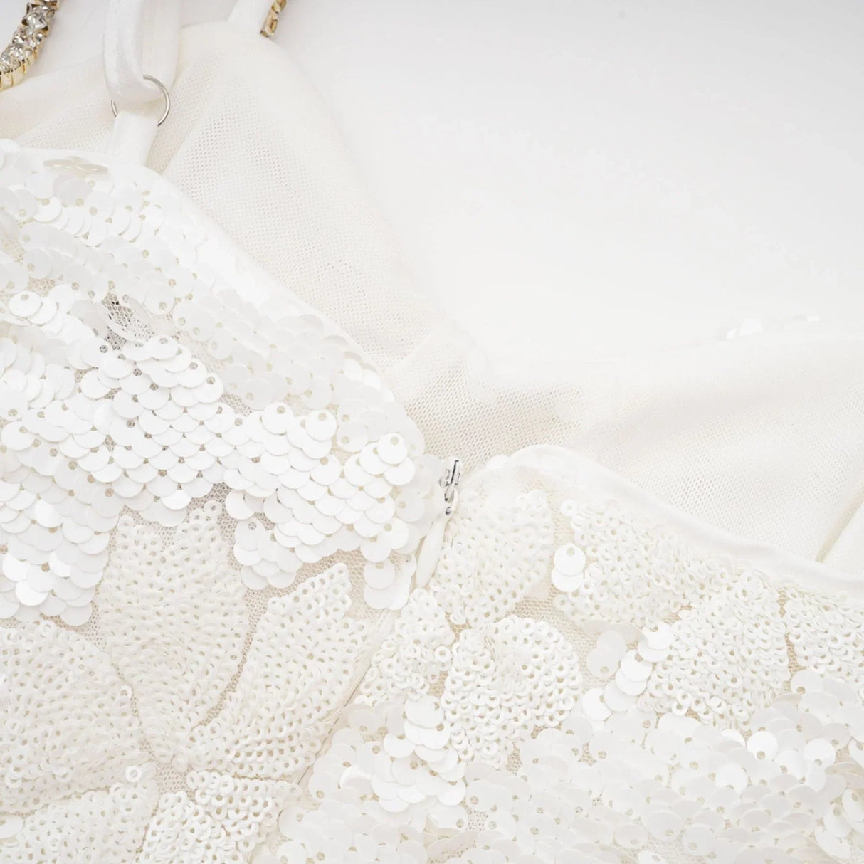 Alexa Mini Dress - Spaghetti Strap Sweetheart Bustier Crystal Sequin Faux - Flower Thigh - Length Zip Detail