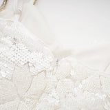 Alexa Mini Dress - Spaghetti Strap Sweetheart Bustier Crystal Sequin Faux - Flower Thigh - Length Zip Detail
