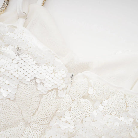 Alexa Mini Dress - Spaghetti Strap Sweetheart Bustier Crystal Sequin Faux - Flower Thigh - Length Zip Detail