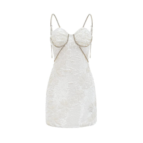 Alexa Mini Dress - Spaghetti Strap Sweetheart Bustier Crystal Sequin Faux - Flower Thigh - Length Zip Detail