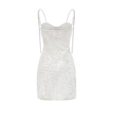 Alexa Mini Dress - Spaghetti Strap Sweetheart Bustier Crystal Sequin Faux - Flower Thigh - Length Zip Detail