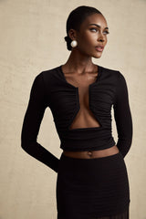 Alexa Top - V - Neck Open Front Long Sleeve Pleated Boned Stylish Blouse
