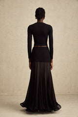 Alexa Top - V - Neck Open Front Long Sleeve Pleated Boned Stylish Blouse