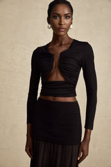 Alexa Top - V - Neck Open Front Long Sleeve Pleated Boned Stylish Blouse