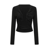Alexa Top - V - Neck Open Front Long Sleeve Pleated Boned Stylish Blouse