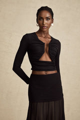 Alexa Top - V - Neck Open Front Long Sleeve Pleated Boned Stylish Blouse