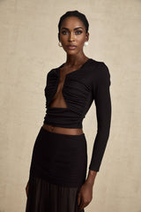 Alexa Top - V - Neck Open Front Long Sleeve Pleated Boned Stylish Blouse