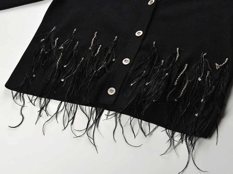 Alexa V - Neck Fitted Top - Feather Detailing and Stylish Buttons for a Contemporary Look