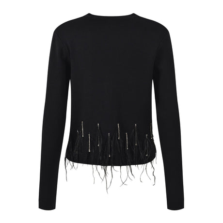 Alexa V - Neck Fitted Top - Feather Detailing and Stylish Buttons for a Contemporary Look