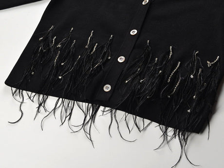 Alexa V - Neck Fitted Top - Feather Detailing and Stylish Buttons for a Contemporary Look