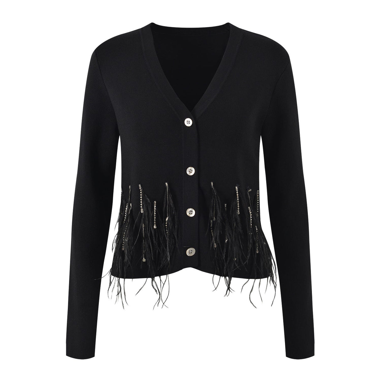 Alexa V - Neck Fitted Top - Feather Detailing and Stylish Buttons for a Contemporary Look