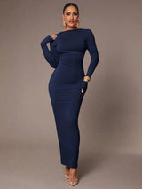 Alexandra Maxi Dress - Boat Neckline - Pencil Hem - High Waist - Backless