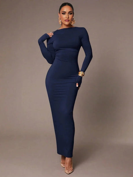 Alexandra Maxi Dress - Boat Neckline - Pencil Hem - High Waist - Backless