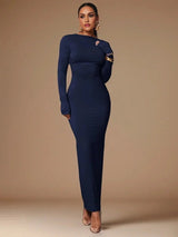 Alexandra Maxi Dress - Boat Neckline - Pencil Hem - High Waist - Backless