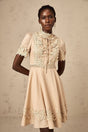 Alexandra Mini Dress - Mock Neck - Corded Lace Detailing - Flared Skirt - Lace - Up Fastening - Button Fastening