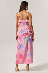 Alexandra Pink Floral Ruffled Layered V-Neck Dress Lightweight Fabric Springtime Beauty