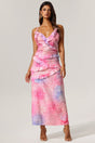 Alexandra Pink Floral Ruffled Layers V-Neckline Dress Lightweight Fabric