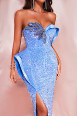 Alexis Blue Sequin Strapless Dress for Special Occasions