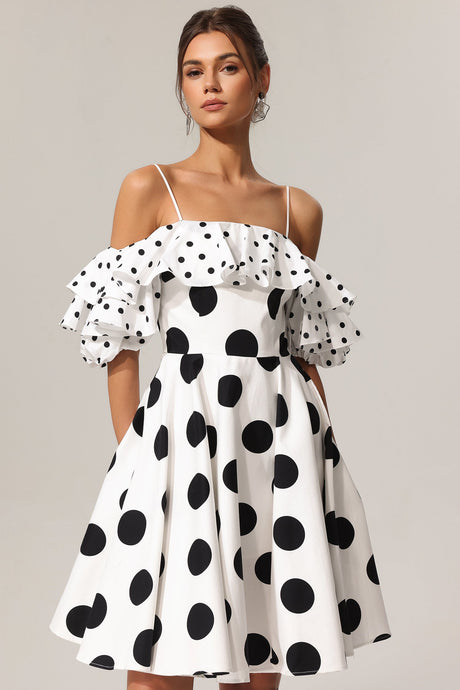 Alexis White Polka Dot Flounce Mini Dress